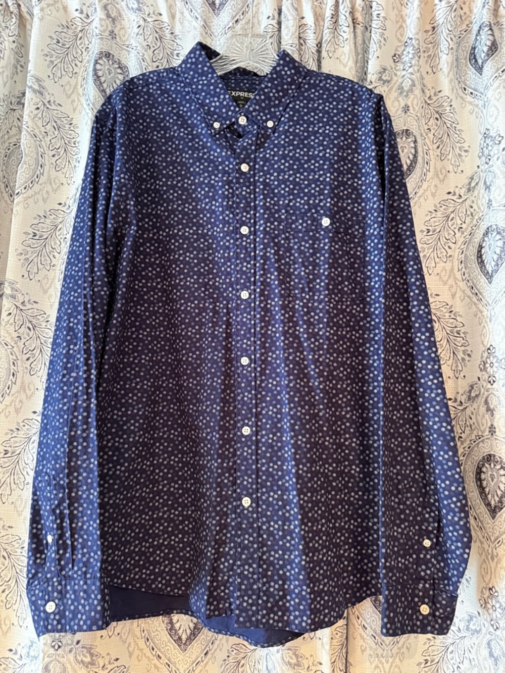 Express Men’s Navy Dot Button-Up Shirt